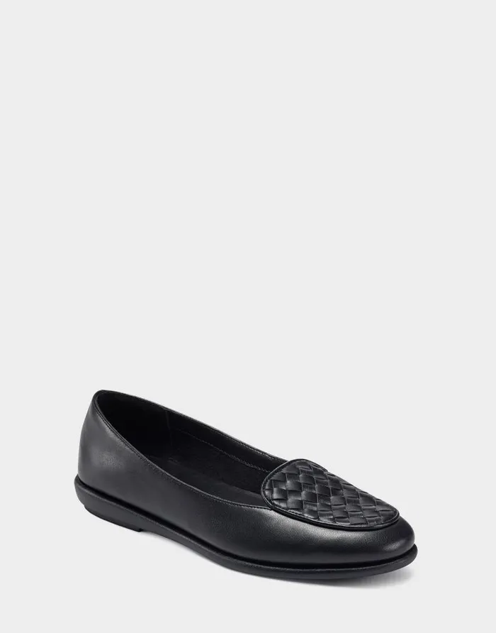 Aerosoles Comfortable Women039s Woven Plug Loafer In Black Faux Leather Black Faux Leather Women Dress