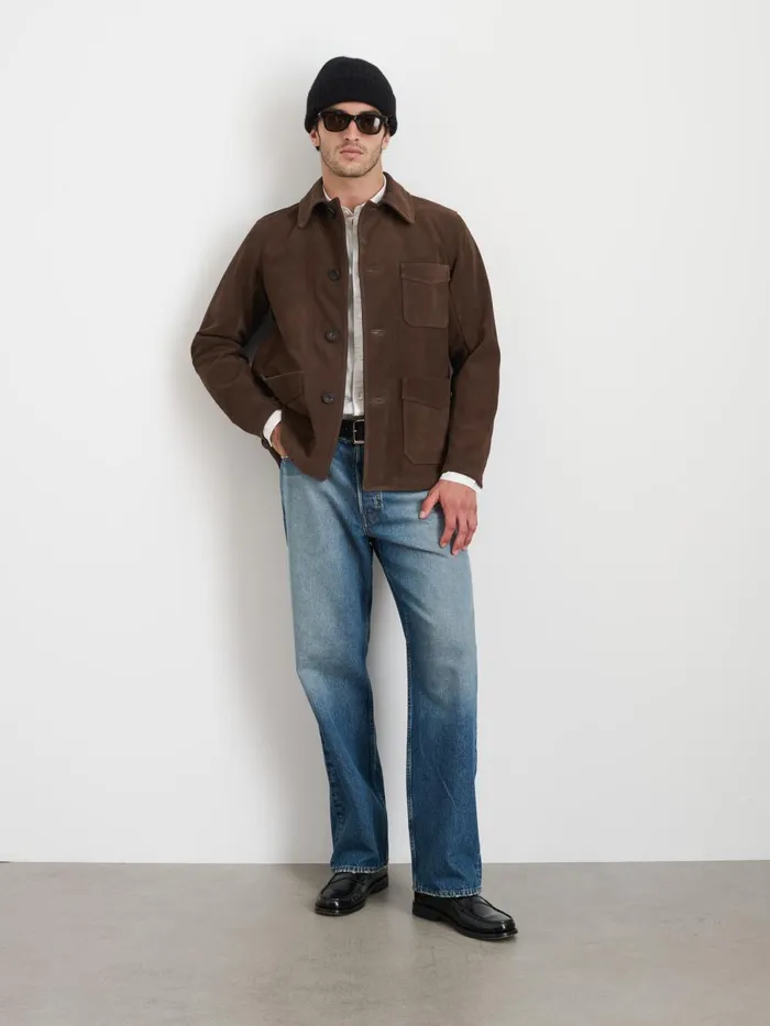 Alex Mill Jackets Coats Men Owen Barry Work Jacket In Suede Dark Brown