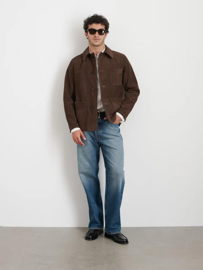 Alex Mill Jackets Coats Men Owen Barry Work Jacket In Suede Dark Brown