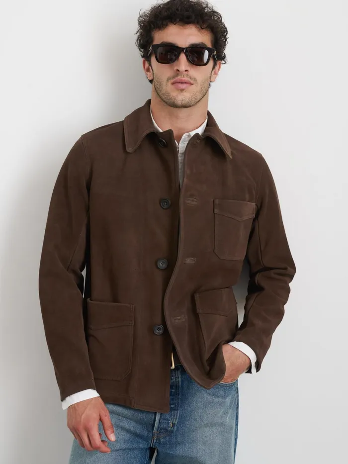 Alex Mill Jackets Coats Men Owen Barry Work Jacket In Suede Dark Brown