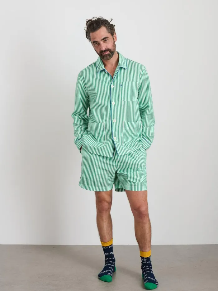 Alex Mill Pajamas Slippers Men P039jimmies Sleep Short In Stripe Green Stripe