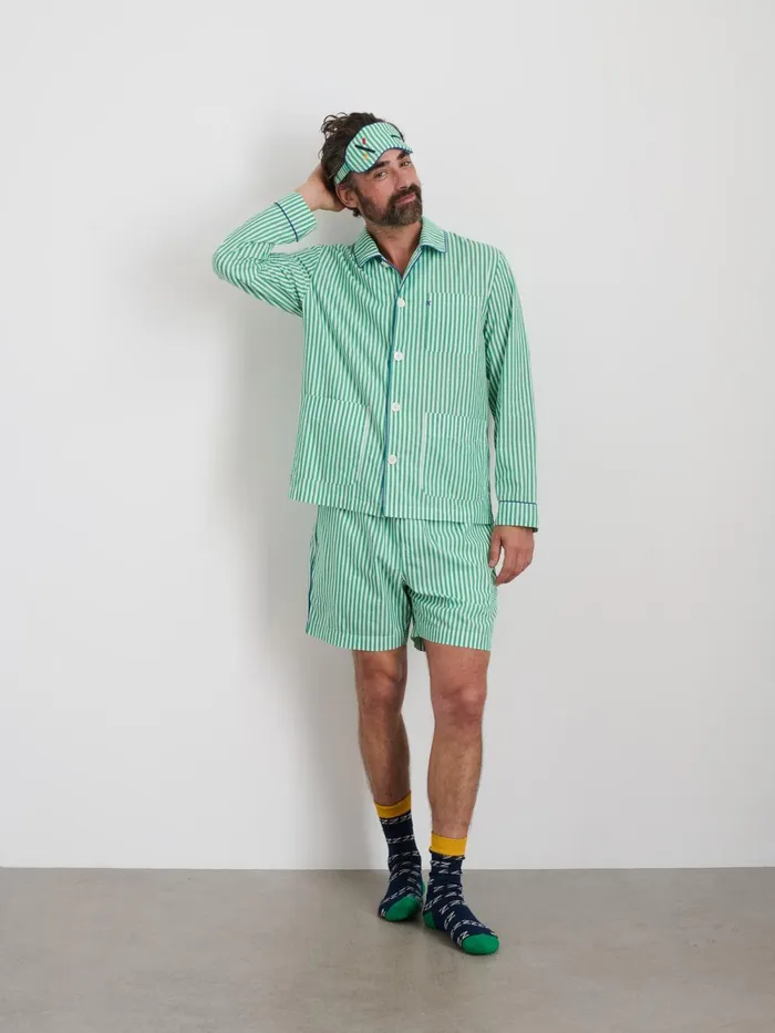 Alex Mill Pajamas Slippers Men P039jimmies Sleep Short In Stripe Green Stripe