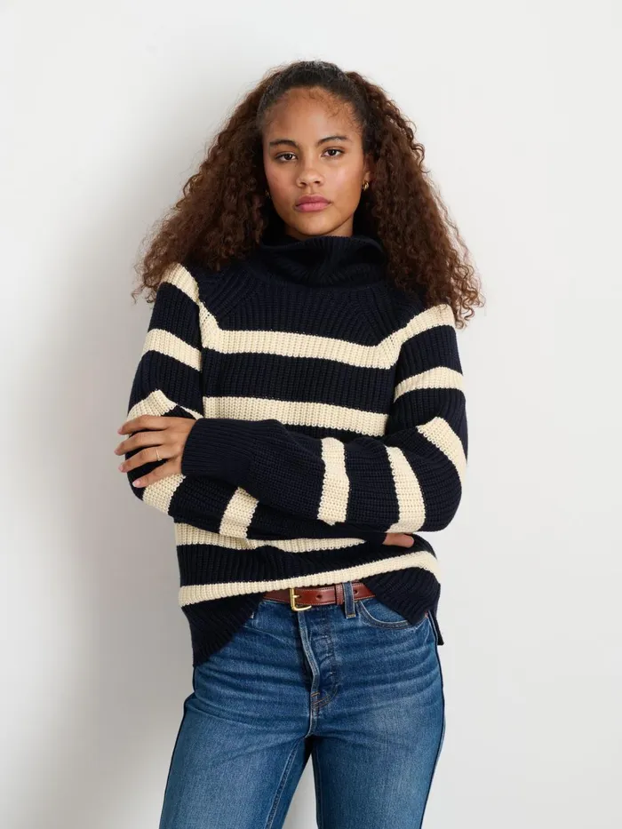 Alex Mill Sweaters Women Chelsea Striped Turtleneck In Cotton Cashmere Navyivory Alex Mill Sweaters Women Chelsea Striped Turtleneck In Cotton Cashmere Navyivory