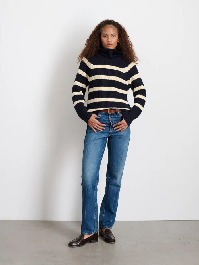 Alex Mill Sweaters Women Chelsea Striped Turtleneck In Cotton Cashmere Navyivory Alex Mill Sweaters Women Chelsea Striped Turtleneck In Cotton Cashmere Navyivory