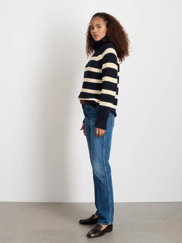 Alex Mill Sweaters Women Chelsea Striped Turtleneck In Cotton Cashmere Navyivory Alex Mill Sweaters Women Chelsea Striped Turtleneck In Cotton Cashmere Navyivory