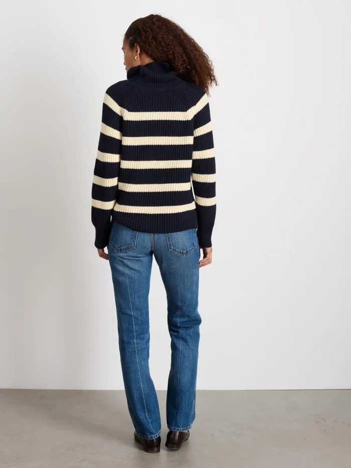 Alex Mill Sweaters Women Chelsea Striped Turtleneck In Cotton Cashmere Navyivory Alex Mill Sweaters Women Chelsea Striped Turtleneck In Cotton Cashmere Navyivory