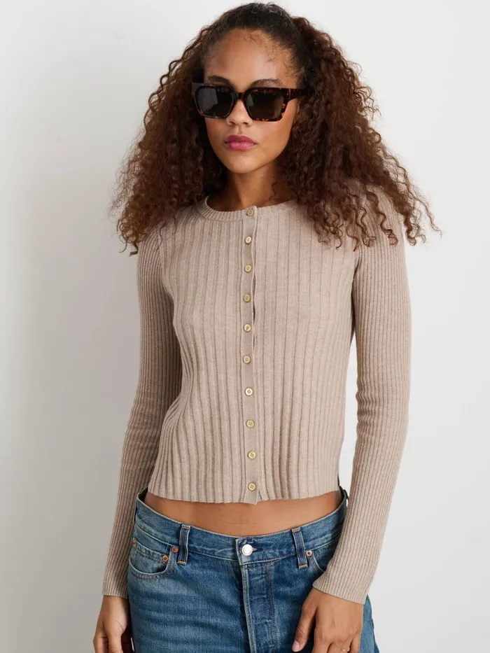 Alex Mill Sweaters Women Kristin Ribbed Cardigan Pumice