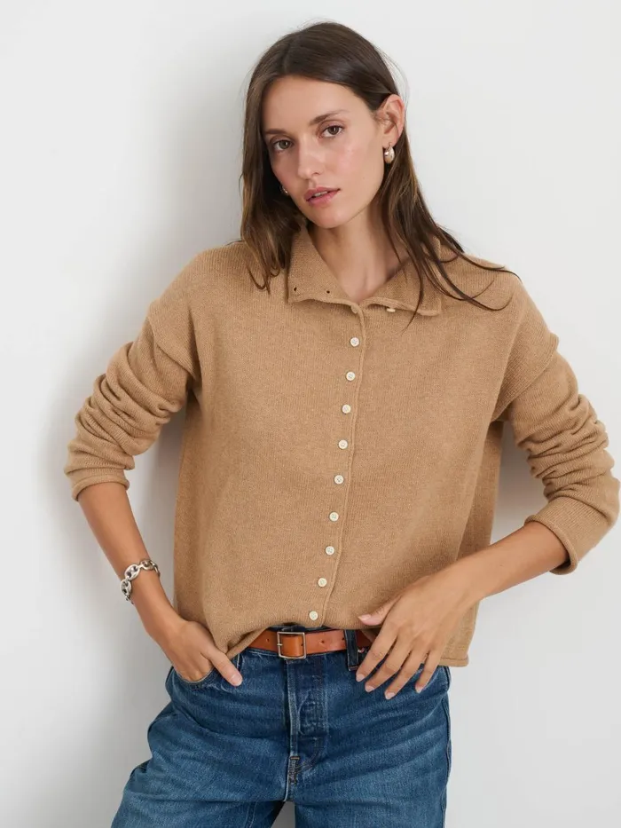 Alex Mill Sweaters Women Taylor Rollneck Cardigan In Cotton Cashmere Camel