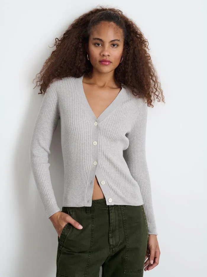 Alex Mill Sweaters Women VNeck Ribbed Cardigan Heather Grey