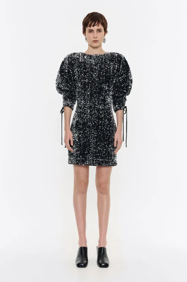 Anthracite Sequin Shoulder Pads Dress Anthracite Women Bimba Y Lola Dresses And Jumpsuits
