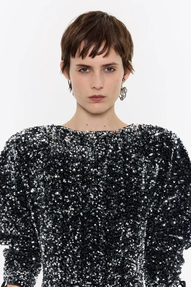 Anthracite Sequin Shoulder Pads Dress Anthracite Women Bimba Y Lola Dresses And Jumpsuits