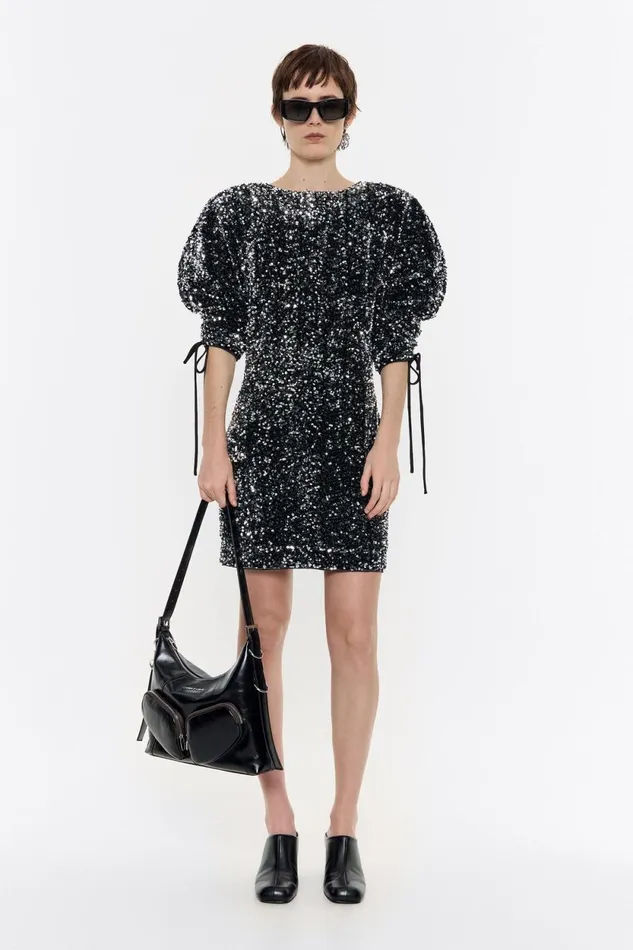Anthracite Sequin Shoulder Pads Dress Anthracite Women Bimba Y Lola Dresses And Jumpsuits