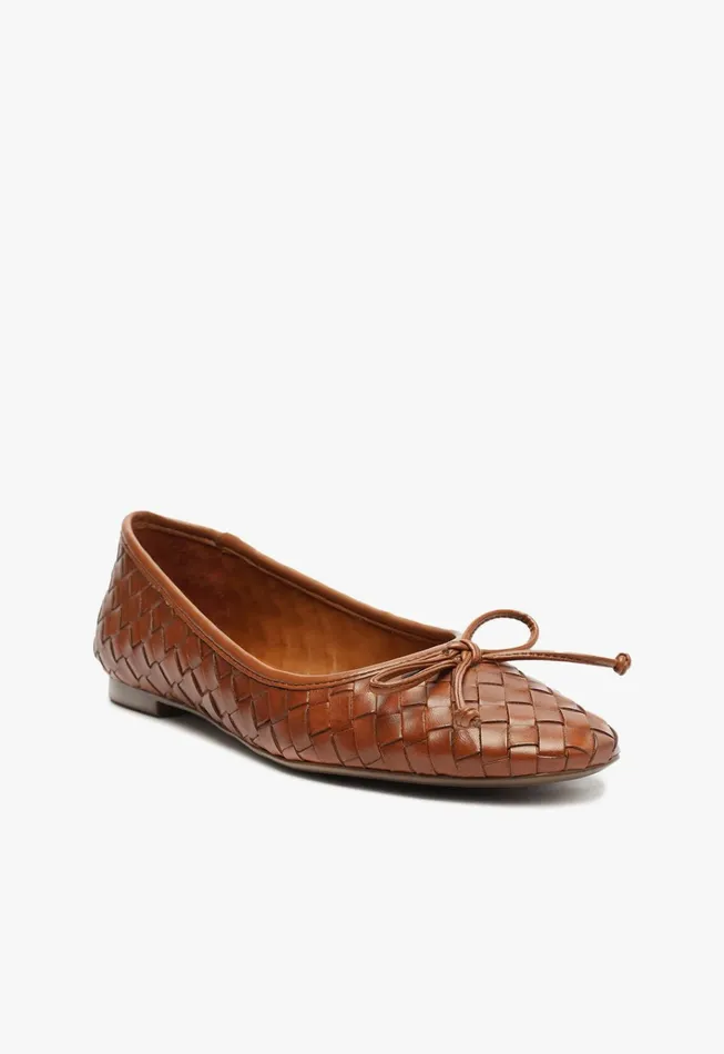 Arissa Woven Leather Flat Honey Peach Women Schutz Shoes Ballerinas