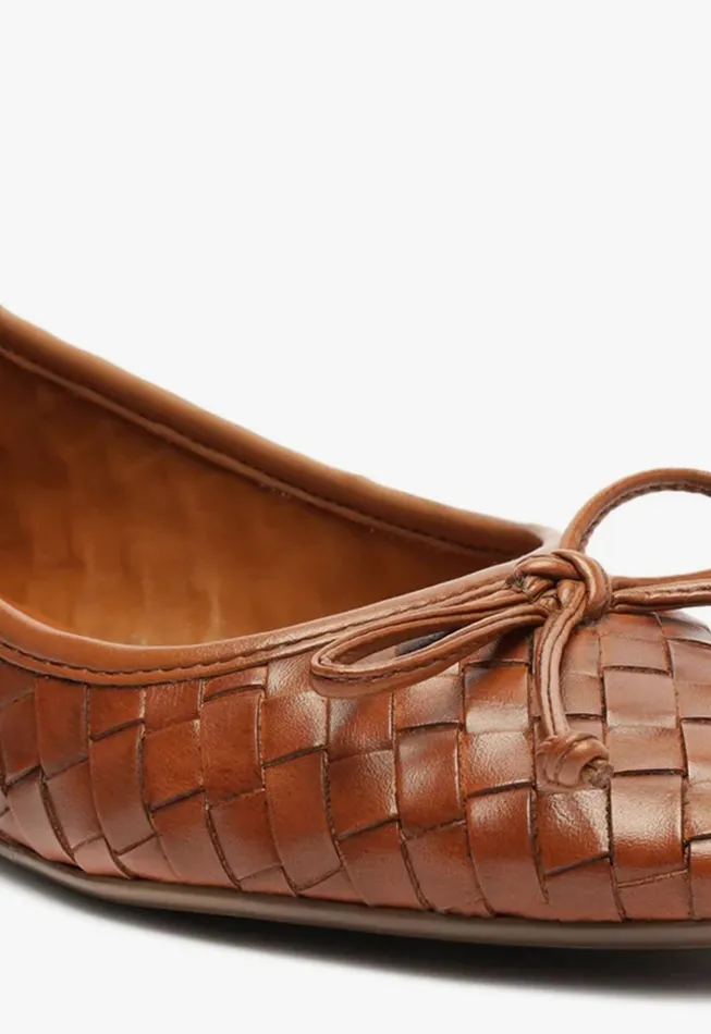 Arissa Woven Leather Flat Honey Peach Women Schutz Shoes Ballerinas