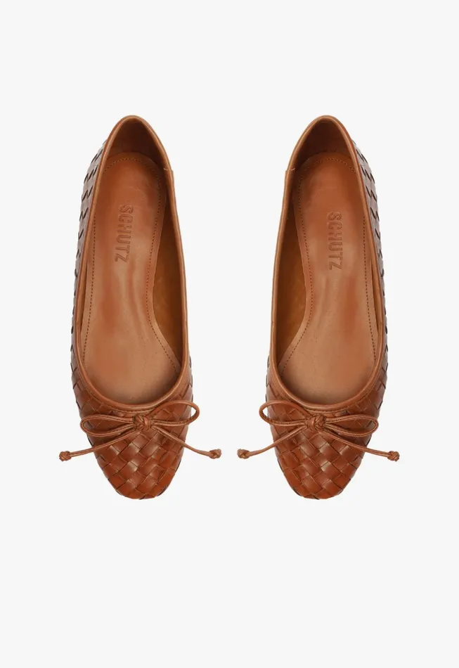 Arissa Woven Leather Flat Honey Peach Women Schutz Shoes Ballerinas