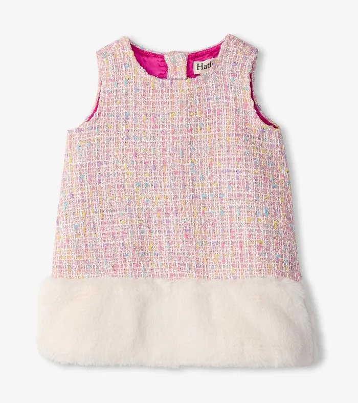 Baby and Toddler Girls Aurora Pink Tweed Faux Fur Trim Dress Hatley