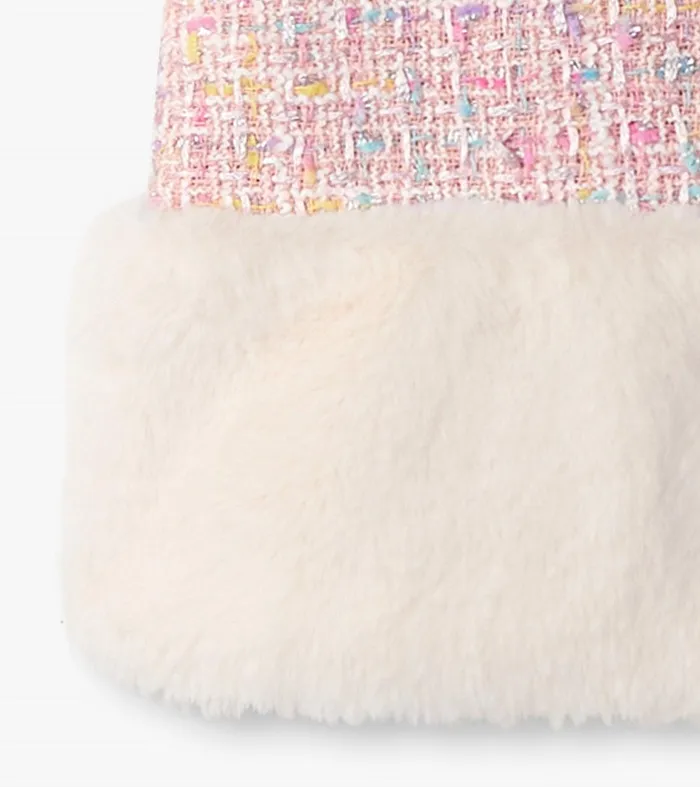 Baby and Toddler Girls Aurora Pink Tweed Faux Fur Trim Dress Hatley