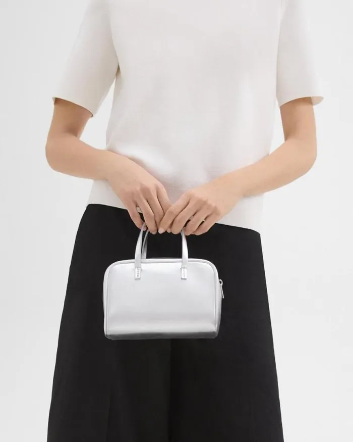 Bags Women Theory Mini Pillow Bag In Metallic Leather Silver Bags Women Theory Mini Pillow Bag In Metallic Leather Silver