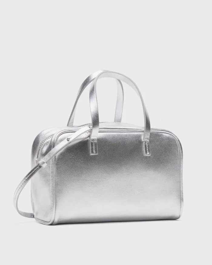 Bags Women Theory Mini Pillow Bag In Metallic Leather Silver Bags Women Theory Mini Pillow Bag In Metallic Leather Silver