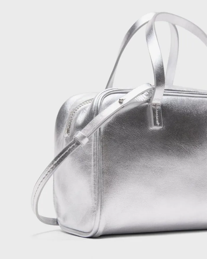 Bags Women Theory Mini Pillow Bag In Metallic Leather Silver Bags Women Theory Mini Pillow Bag In Metallic Leather Silver