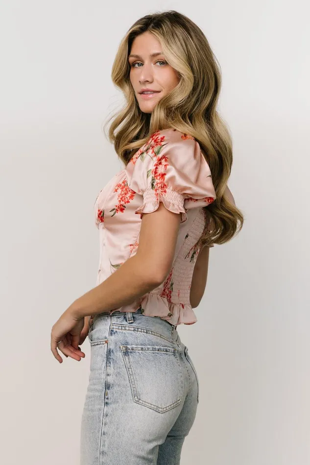 Baltic Born Blouses Shirts Women Cynthia Satin Crop Top Blush Floral Baltic Born Blouses Shirts Women Cynthia Satin Crop Top Blush Floral