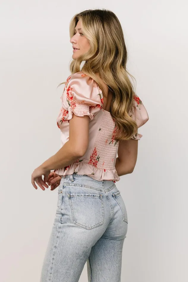 Baltic Born Blouses Shirts Women Cynthia Satin Crop Top Blush Floral Baltic Born Blouses Shirts Women Cynthia Satin Crop Top Blush Floral