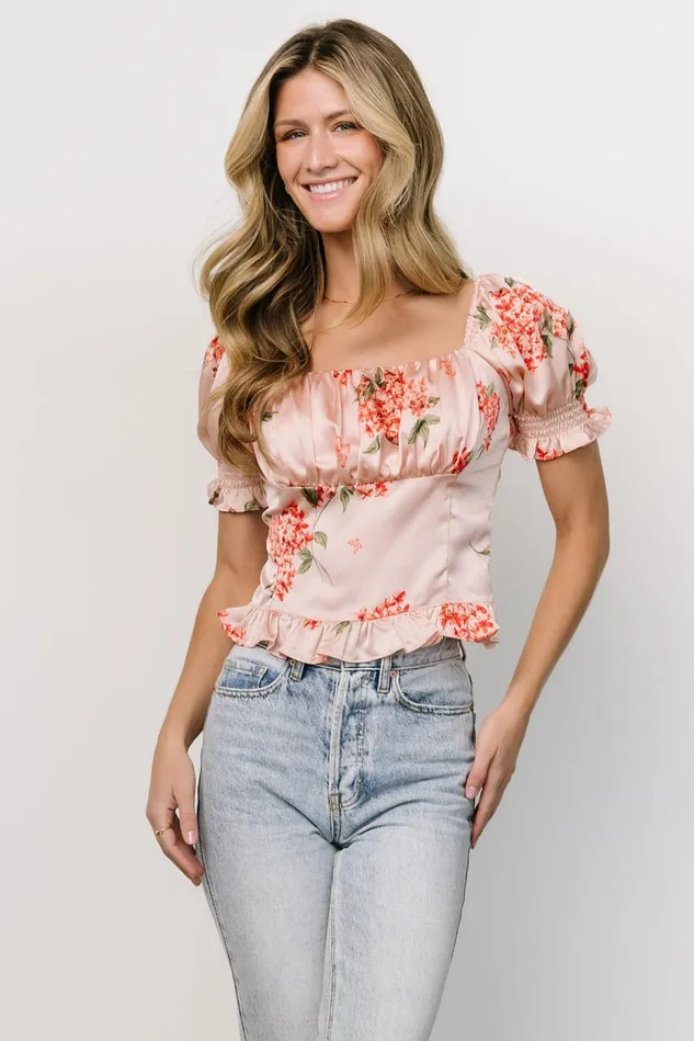 Baltic Born Blouses Shirts Women Cynthia Satin Crop Top Blush Floral Baltic Born Blouses Shirts Women Cynthia Satin Crop Top Blush Floral