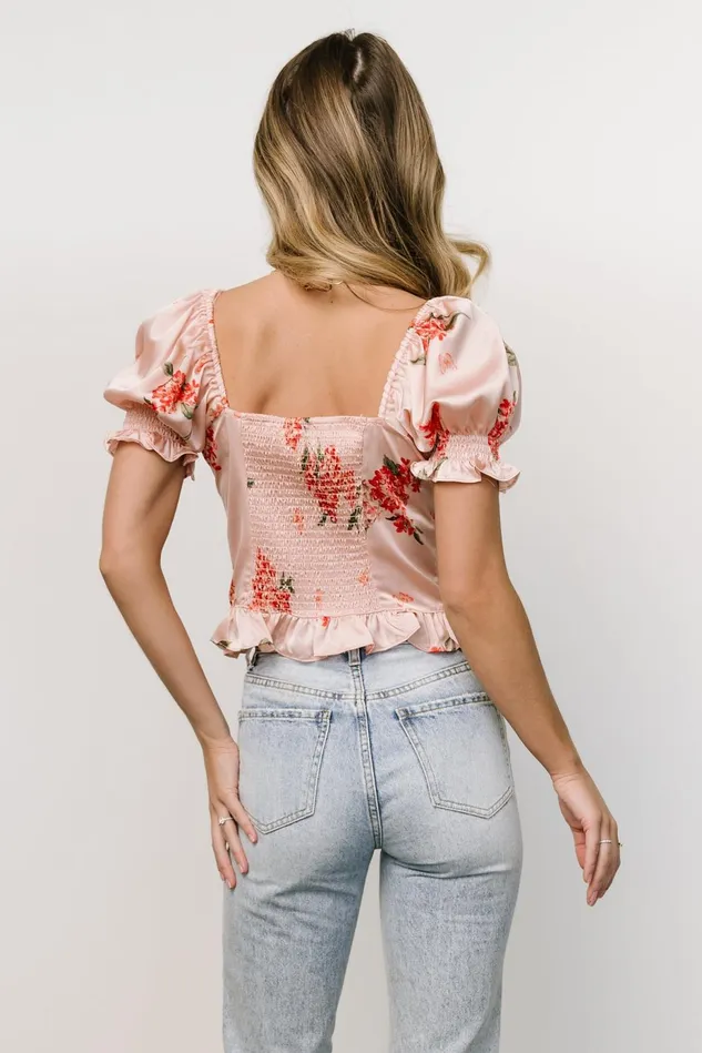 Baltic Born Blouses Shirts Women Cynthia Satin Crop Top Blush Floral Baltic Born Blouses Shirts Women Cynthia Satin Crop Top Blush Floral
