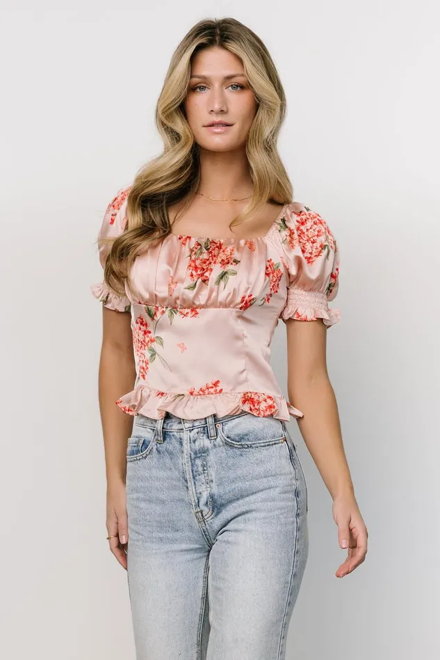 Baltic Born Blouses Shirts Women Cynthia Satin Crop Top Blush Floral Baltic Born Blouses Shirts Women Cynthia Satin Crop Top Blush Floral