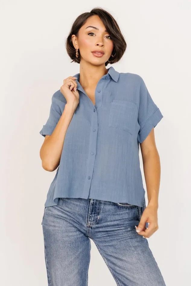 Baltic Born Blouses Shirts Women Hammond Short Sleeve Top Slate Blue