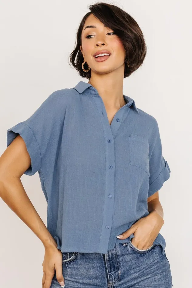 Baltic Born Blouses Shirts Women Hammond Short Sleeve Top Slate Blue Baltic Born Blouses Shirts Women Hammond Short Sleeve Top Slate Blue
