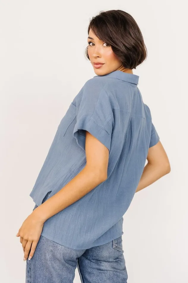 Baltic Born Blouses Shirts Women Hammond Short Sleeve Top Slate Blue Baltic Born Blouses Shirts Women Hammond Short Sleeve Top Slate Blue