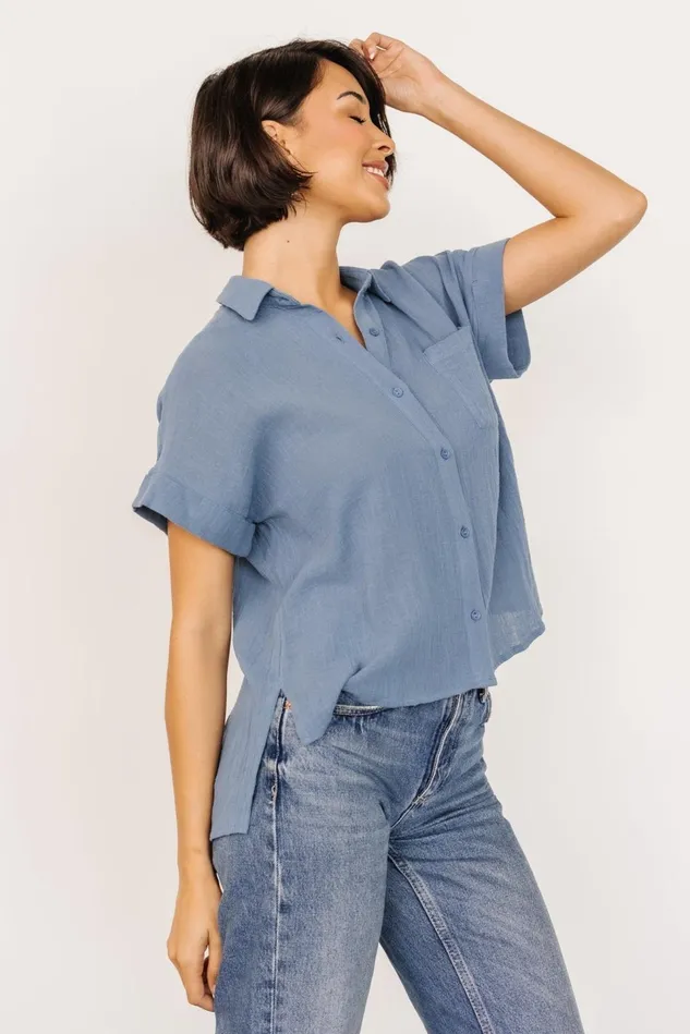 Baltic Born Blouses Shirts Women Hammond Short Sleeve Top Slate Blue Baltic Born Blouses Shirts Women Hammond Short Sleeve Top Slate Blue