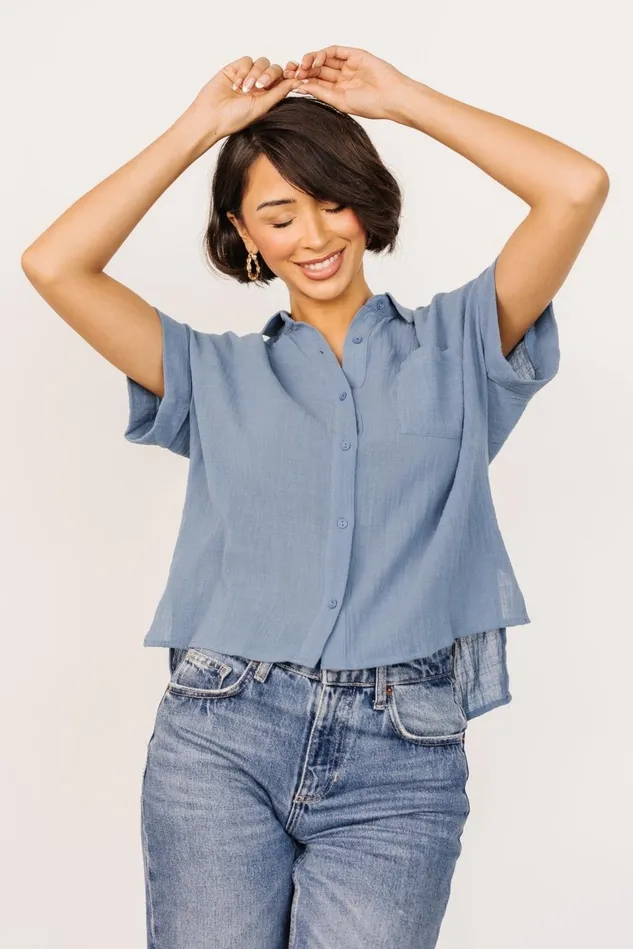 Baltic Born Blouses Shirts Women Hammond Short Sleeve Top Slate Blue Baltic Born Blouses Shirts Women Hammond Short Sleeve Top Slate Blue