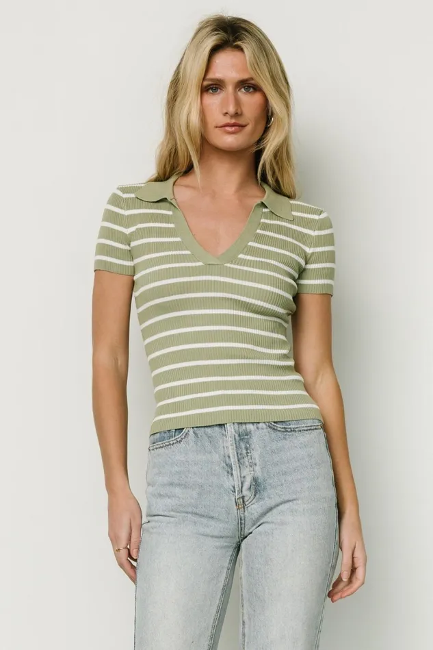 Baltic Born Blouses Shirts Women Ryan Ribbed Knit Top Olive Stripe