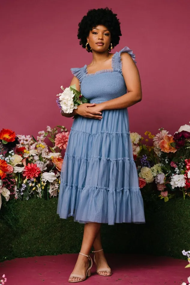 Baltic Born Bump Friendly Women Emma Smocked Tulle Dress Slate Blue Baltic Born Bump Friendly Women Emma Smocked Tulle Dress Slate Blue