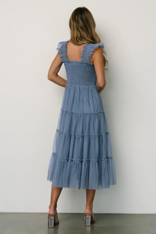 Baltic Born Bump Friendly Women Emma Smocked Tulle Dress Slate Blue Baltic Born Bump Friendly Women Emma Smocked Tulle Dress Slate Blue