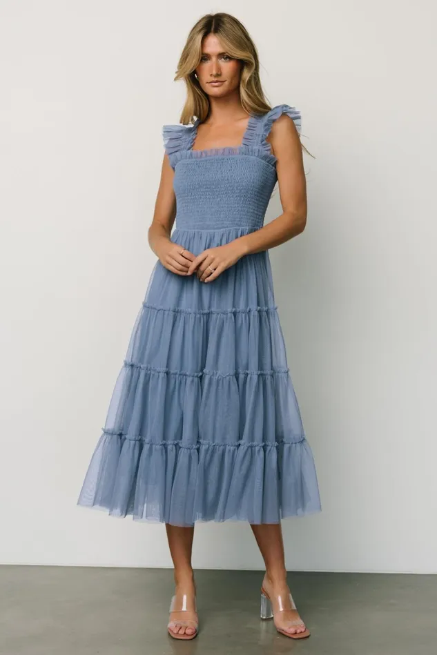 Baltic Born Bump Friendly Women Emma Smocked Tulle Dress Slate Blue Baltic Born Bump Friendly Women Emma Smocked Tulle Dress Slate Blue