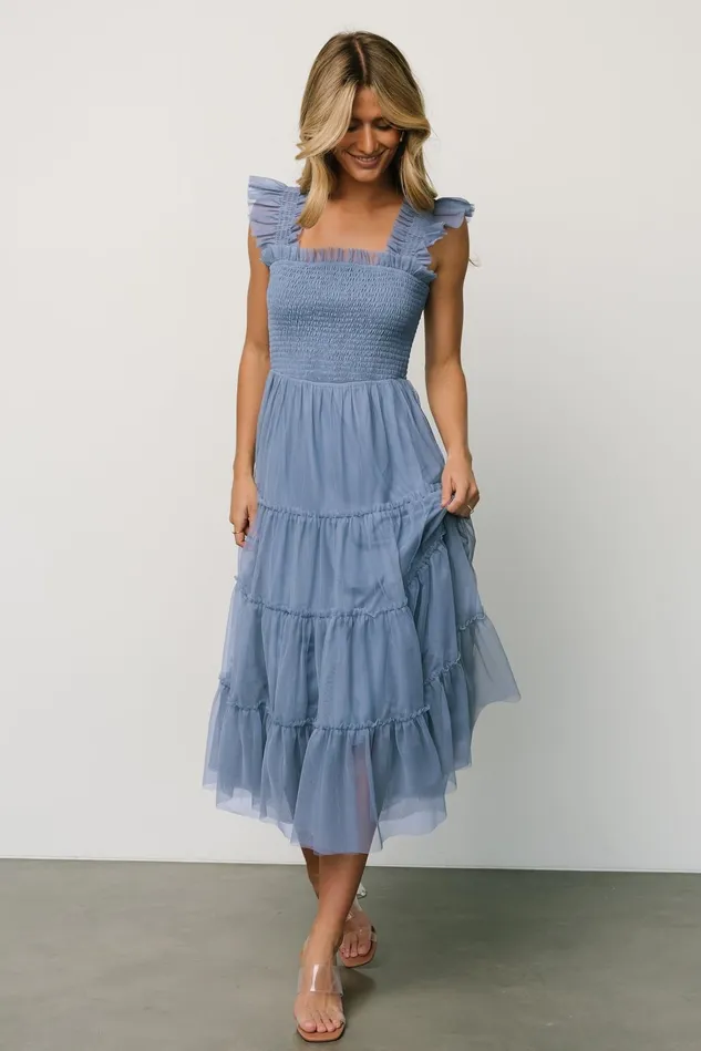 Baltic Born Bump Friendly Women Emma Smocked Tulle Dress Slate Blue Baltic Born Bump Friendly Women Emma Smocked Tulle Dress Slate Blue