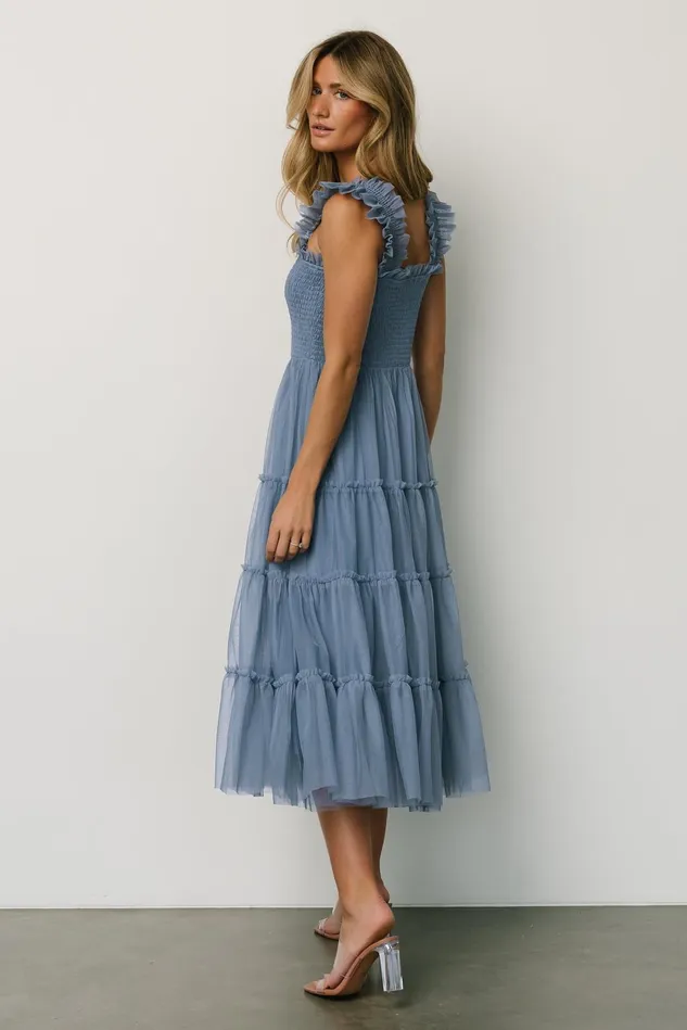 Baltic Born Bump Friendly Women Emma Smocked Tulle Dress Slate Blue Baltic Born Bump Friendly Women Emma Smocked Tulle Dress Slate Blue