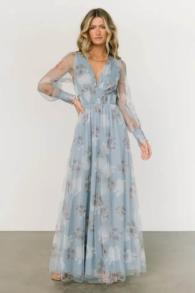 Baltic Born Bump Friendly Women Layla Tulle Maxi Dress Light Blue Floral