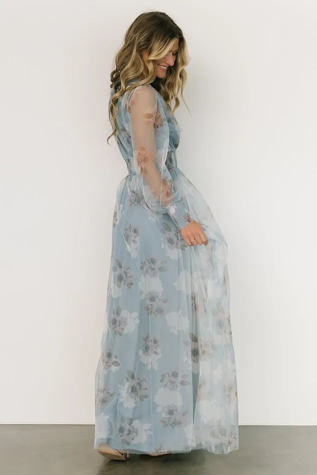 Baltic Born Bump Friendly Women Layla Tulle Maxi Dress Light Blue Floral