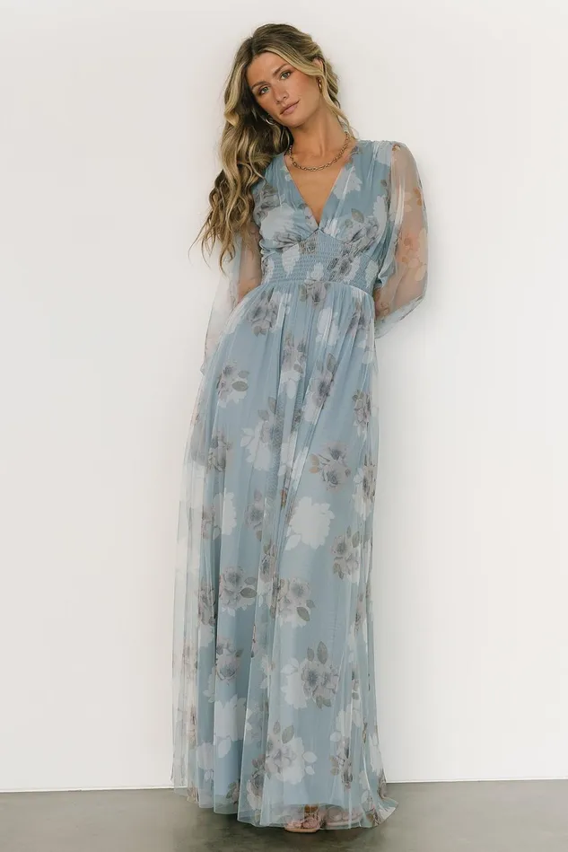 Baltic Born Bump Friendly Women Layla Tulle Maxi Dress Light Blue Floral