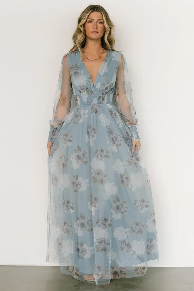 Baltic Born Bump Friendly Women Layla Tulle Maxi Dress Light Blue Floral