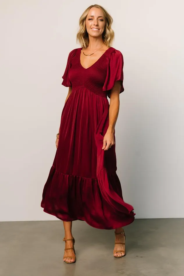 Baltic Born Bump Friendly Women Lovell Smocked Midi Dress Wine
