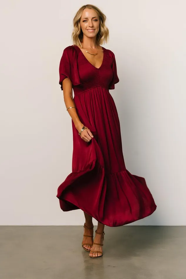 Baltic Born Bump Friendly Women Lovell Smocked Midi Dress Wine