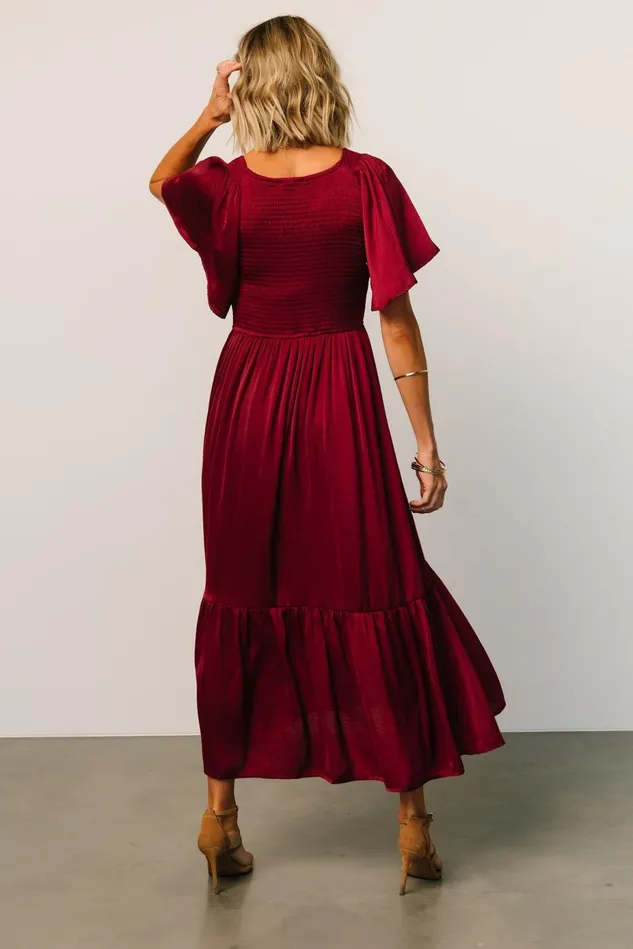 Baltic Born Bump Friendly Women Lovell Smocked Midi Dress Wine