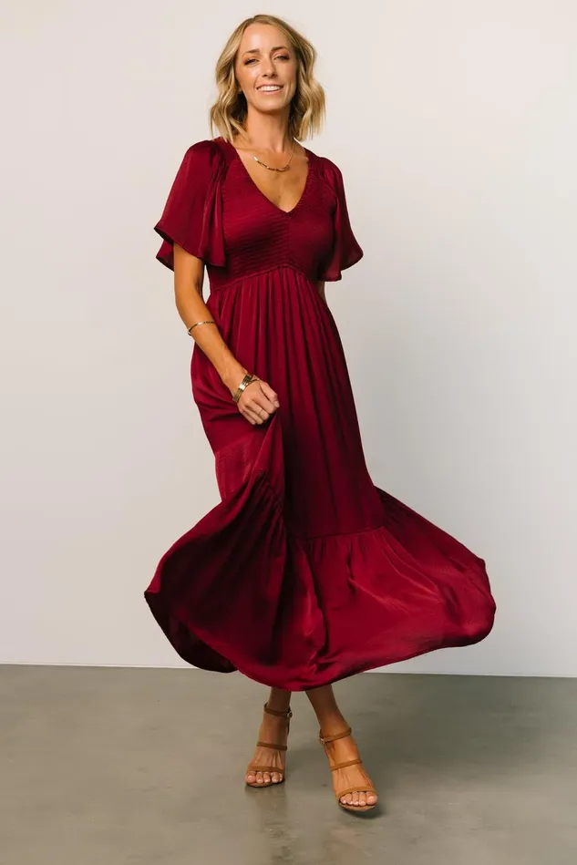 Baltic Born Bump Friendly Women Lovell Smocked Midi Dress Wine