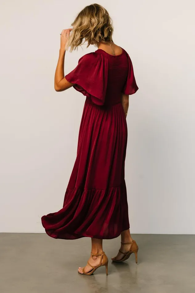 Baltic Born Bump Friendly Women Lovell Smocked Midi Dress Wine