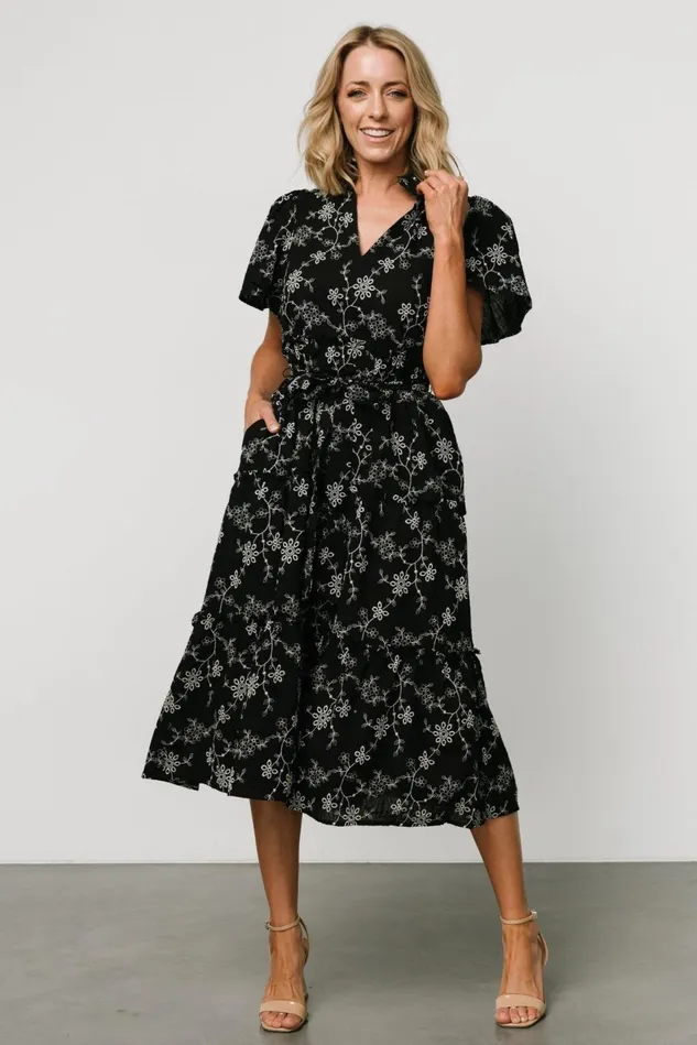 Baltic Born Bump Friendly Women Odeya Tiered Midi Dress Black White